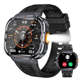 Reloj Inteligente Deportivo Para Hombre Smartwatch Mujer Llamadas Bluetooth Con Linterna Integrada Pantalla Alargada Estilo Militar                   