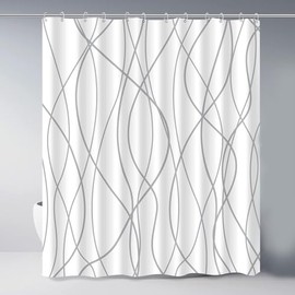 xinbai Grey and White Striped Fabric Shower Curtain for Bathroom with 12 Hooks, Curtains 72 Inches Long, Weighted Hem,Waterproof Bath Accessories Hotel Style - Machine Washable