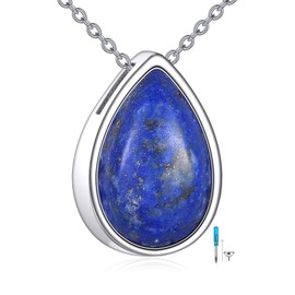 POPLYKE Lapis Lazuli Urn Necklace for Ashes Sterling Silver Lapis Lazuli Teardrop Necklace Lapis Lazuli Pendant Cremation Jewellery, Sterling Silver, No Gemstone