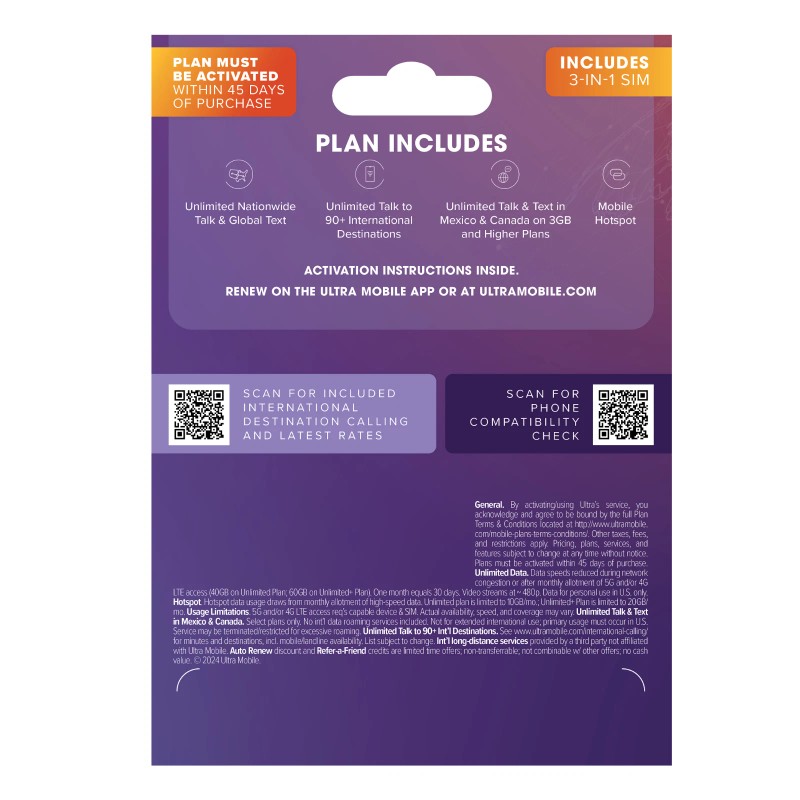 Ultra Mobile $28/mo. Ultra Mobile Prepaid Plan: Unlimited Talk, Text