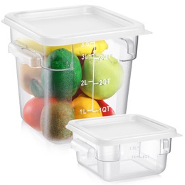 FoldTier 2 Pieces Square Food Storage Containers Polycarbonate Clear food Container with Lid Commercial Storage with Graduations for Commercial Kitchen Dough Marinating Meat (White,2 Qt,4 Qt)