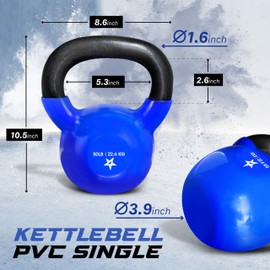 Yes4All Kettlebell, 50 lb Vinyl Coated Cast Iron Kettlebell Set of 2 for Home Gym Exercises, Heavy Weights Gym, Fitness, Full Body Workout Equipment, Push up, Grip, Strength Training - Blue