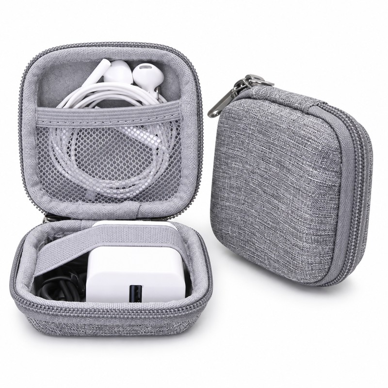 Portable Electronics Organizer Case for Cables – Compact Square Storage