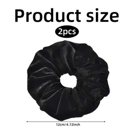2 Pcs Velvet Scrunchie Black Suitable for Adult Women Large Elastic Hair Ties Ropes