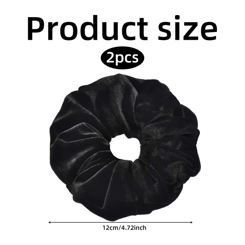 2 Pcs Velvet Scrunchie Black Suitable for Adult Women Large