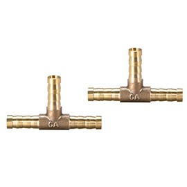 sourcing map 6mm or 1/4" Brass Barb Splicer Fitting,T-Shaped 3 Ways,Barb Hose Fitting Air Gas Water Fuel,Barbed Tee Connector,2pcs