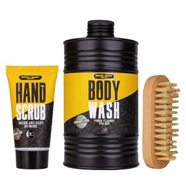 Accentra BATH + BODY TOOLKIT Gift Set for Men, 400 ml Shower Gel, 50 ml Hand Scrub and Wooden Nail Brush Packed in a Cool Tool Box, Gift Idea for Men: Christmas, Birthday