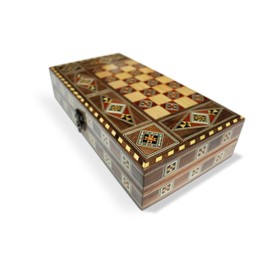 30 x 30 cm Wooden Backgammon Tavla / Chess Game / DAMA, Tavla, Original Inlay Handmade, Board BK 301F with 30 Wooden Backgammon Stones and Plastic Chess Figures