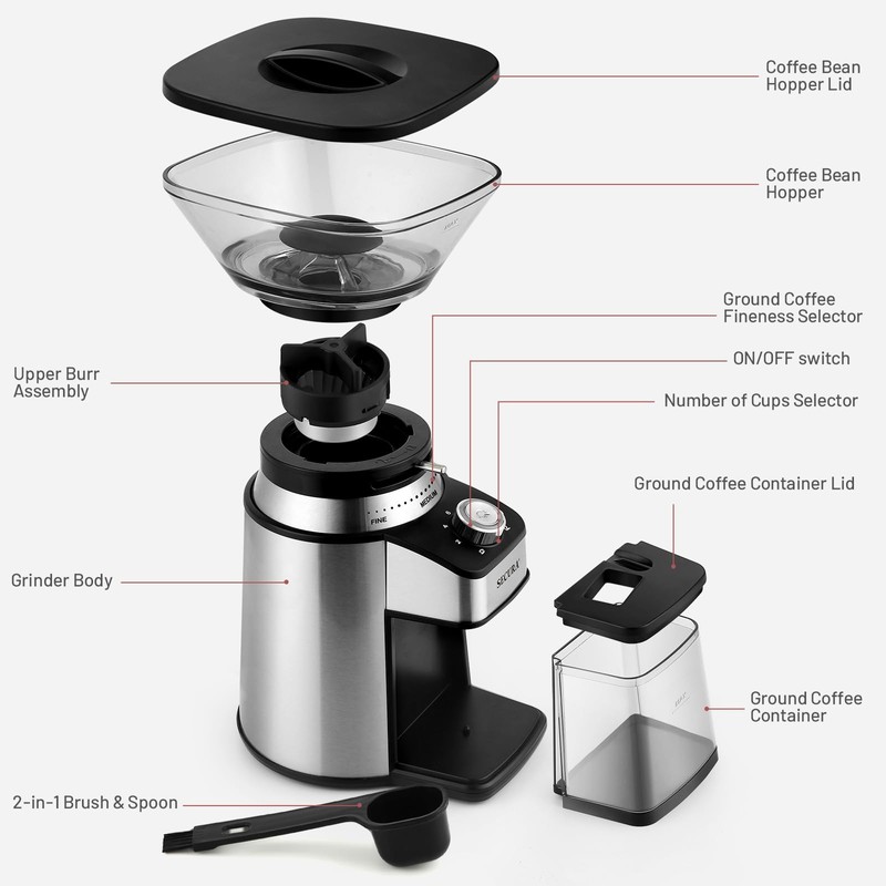 Secura Conical Burr Coffee Grinder Electric Coffee Bean Grinder with