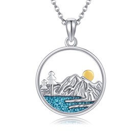 JERWLI Mustard Seed Necklace for Women 925 Sterling Sliver Ice Mountain Range Nature Pendant Necklace Mustard Seed Jewelry Mountain Gifts for Women Nature Lovers