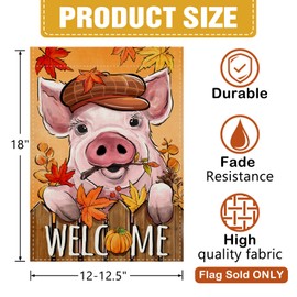 Dyrenson Welcome Fall Pig Decorative Garden Flag, Autumn Farm Piggy Maple Leaves Pumpkin Yard Outside Home Decoration, Farmhouse Burlap Outdoor Small Decor Double Sided 12 x 18