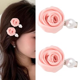 Small Rose Hair Clips for Styling Clips for Thick Thin Long Short Hair Barrettes for Women Girls Rose Flower Hair Clip Pink 1 Pair Rose Hair Accessories for Women Girls