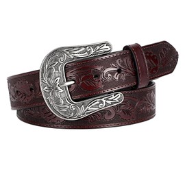 Vintage Western Leather Belt with Big Silver Buckle - 1.5" Wide Mens Vintage Leather Belt & Womens Western Belt with Buckle, Embossed Pattern for Jeans, Western Cowboy Belt for Men and Cowboy Girl