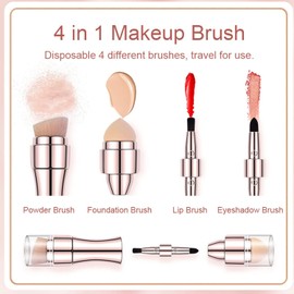 Set de brochas de maquillaje portátil 4 en 1: cerdas suaves, cabezal de esponja elástico, versátil para maquillaje líquido y en polvo. Perfecto para viajes e ideal como regalo para principiantes.