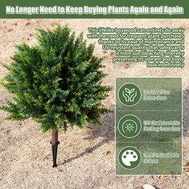 Artificial Cypress Topiary Ball Trees, 24" Faux Cypress Outdoor Planters, UV Resistant Artificial Shrubs, Fake Outdoor Plant with Ground Spike, Set of 2 Greenery Topiary Tree Outside, Garden Decor