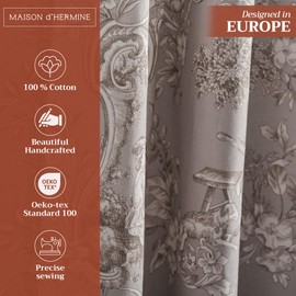 Maison d' Hermine Curtains for Living Room 100% Cotton 84 inch Length Two Panels Light Filtering Toile Curtains for Bedroom Windows with Rod and Loop Pockets Drapes (Joli Jouy Beige, 50" W x 84" L)
