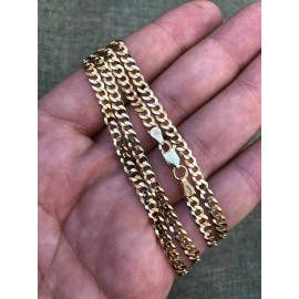 Harlembling Ladies 18” 14k Yellow Gold Plated Solid 925 Silver 4mm Flat Cuban Chain ITALY