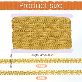 13 Yards Gold Braid Trim 13mm Golden Embroidery Trimming Decrative Woven Fabric Lace Upholstery Trim for Sewing Costume Curtains Slipcover Decoration DIY Crafts