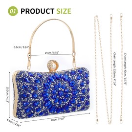 sourcing map Evening Bags for Women, Sparkly Crystal Rhinestone Clutch Purse with 2 Chain Straps Handbags for Wedding Party Evening Weekend, Blue
