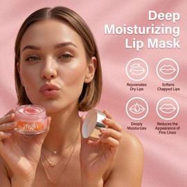 YUGLO Mascarilla para dormir de labios hidratante y colágeno Tratamiento para restaurar, hidratar y rellenar labios secos y agrietados, melocotón