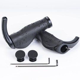 PRUNUS Grips, Rubber Non-Slip Handlebar Grips, Ergonomic Mountain Bike Grips with Ox Horns Double Lock-on MTB Grips for MTB Bikes, BMX Bikes, Folding Bicycles (Black)