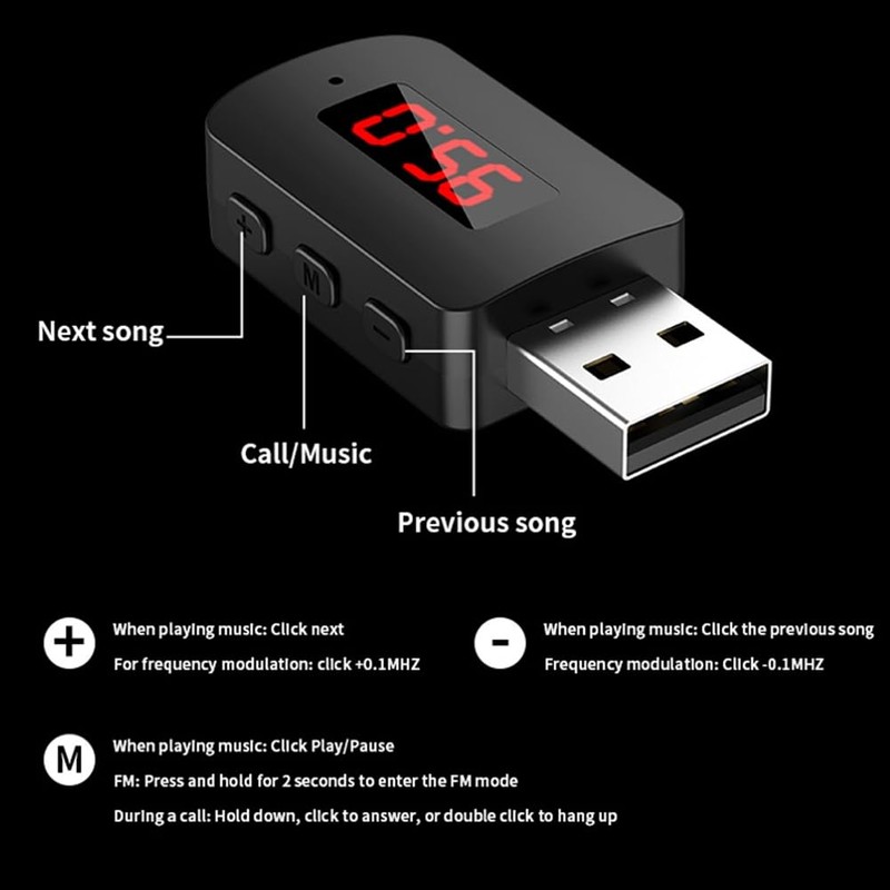 Daiilg Car Bluetooth 5.4 Aadapter FM USB Transmitter Receiver Handsfree