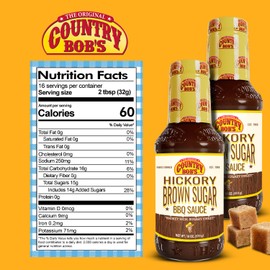 Country Bob's Hickory & Brown Sugar Barbecue Sauce - Smoky Sweet Bacon-Inspired Flavor, Hickory Smoke Infusion, Grilling, Dipping, 18oz Each (2-Pack)