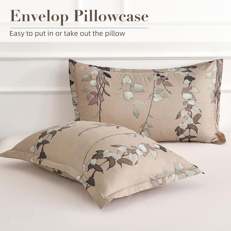 Double Duvet Set Botanical Brown Bedding Set Polyester Breathable Stylish