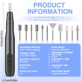 DOOCECIY Electric Nail File for Thick Toe Nails, 3 Speed Portable Adjustable Nail Drill for Toenail Files Care, Family(11 Grinding Heads)