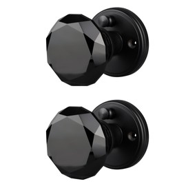 Balin Designs Black Crystal Door Knob with Lock, Glass Door Knobs Interior Privacy Set, Vintage Decorative Antique Style Handle for Bedroom, Bathroom, Closet, 2 Pack