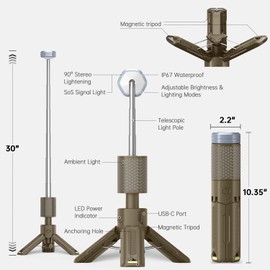 MORIKO Camping Light Rechargeable Telescopic, Collapsible Magnetic Camping Lantern, 10,500mAh Battery, IP67 Waterproof Flashlights, Camp Lamp for Hiking, Fishing, Travel, Emergency, Outdoor Adventures