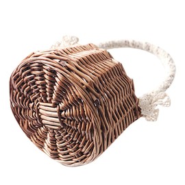 ABOOFAN Rattan Woven Flower Girl Basket Rustic Floral Basket with Handle and Lace Small Picnic Basket Wicker Basket Straw Beach Bags Purse Wicker Tote for Candy Garden Home