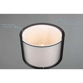 lightling Barto Table Lamp, Diameter 28 cm, Height: 12 cm, Body Black Matt Metal, Fabric Shade Smoke-Coloured, Inner Shade White, Excl. 1 x E14, Max. 28 W