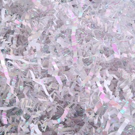 MOLLHAITY 1/2LB Crinkle Cut Paper, Shred Great for Gift Filler, Basket Filling, Birthdays, Weddings, Anniversaries, Easter, Valentines Day, and other occasions (Iridescent Diamond White-A)