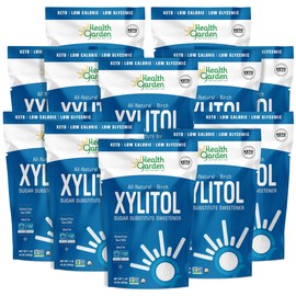 Health Garden Birch Xylitol Sweetener, 16 Oz. x 12, Pure Birch Xylitol, Non-GMO, Kosher, Ideal Powdered Sugar Substitute in Resealable Bag, Low Glycemic Impact Sugar Alternative (1 Lb. Pack of 12)