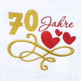 Abc Casa Gift Towel for 70th Birthday with Embroidered Hearts and 70 Years for Women and Women - 70th Anniversary Gift Idea - 70th Birthday Gift Idea