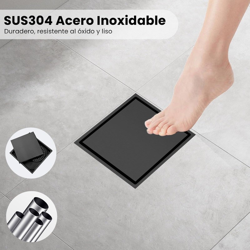 HEEDU Drenaje de Piso15*15CM, SUS304 Acero Inoxidable, Coladeras de Desagüe