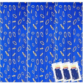 Tingjoo 3 Pcs Blue with Gold Ring Print Themed Birthday Party Supplies Cartoon Tinsel Foil Fringe Curtains Video Games Party Supplies Story Backdrop for Baby Shower Birthday Decorations