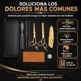 Kit Profesional de Barbería - Juego de 8 Piezas en Acero Inoxidable Incluye Tijeras, Peines, Navajas y Estuche Antichoque - Ideal para Peluqueros, Est