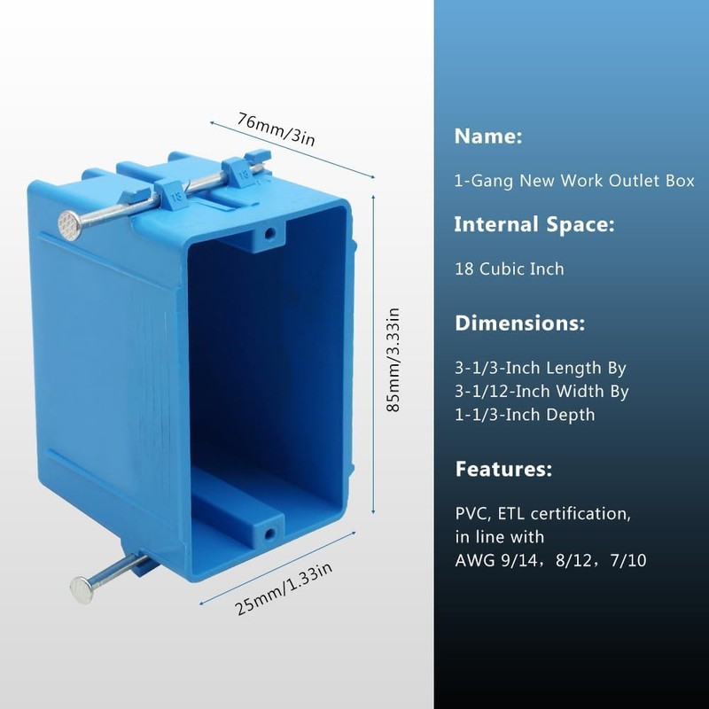 XGGYA New Work Electrical Nail Outlet Box, 18 Cubic Inch