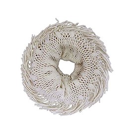 Ivory White Open Knit Infinity Scarf With Fringe