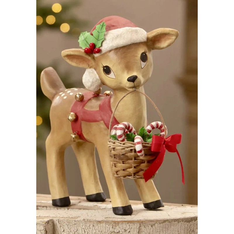 Bethany Lowe Christmas “Reindeer Carrying Basket” TJ3319 11” NEW