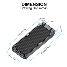 Clyxgs Radiador de refrigeración por agua, 12 tubos de aluminio intercambiador de calor con ventilador para PC, CPU, computadora, sistema de refrigeración por agua, DC12 V, 240 mm, color negro