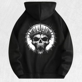Crown of Thorns Skull Hoodie 100% Cotton US Warehouse 7 ColorsColor: Army Green, Size: M