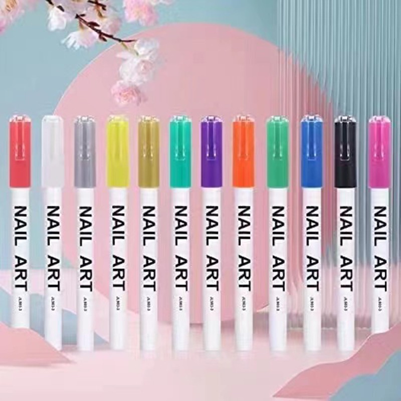 12Pcs Multicolor Manicure Pens 3D Painting Pen Dots Flower Fine