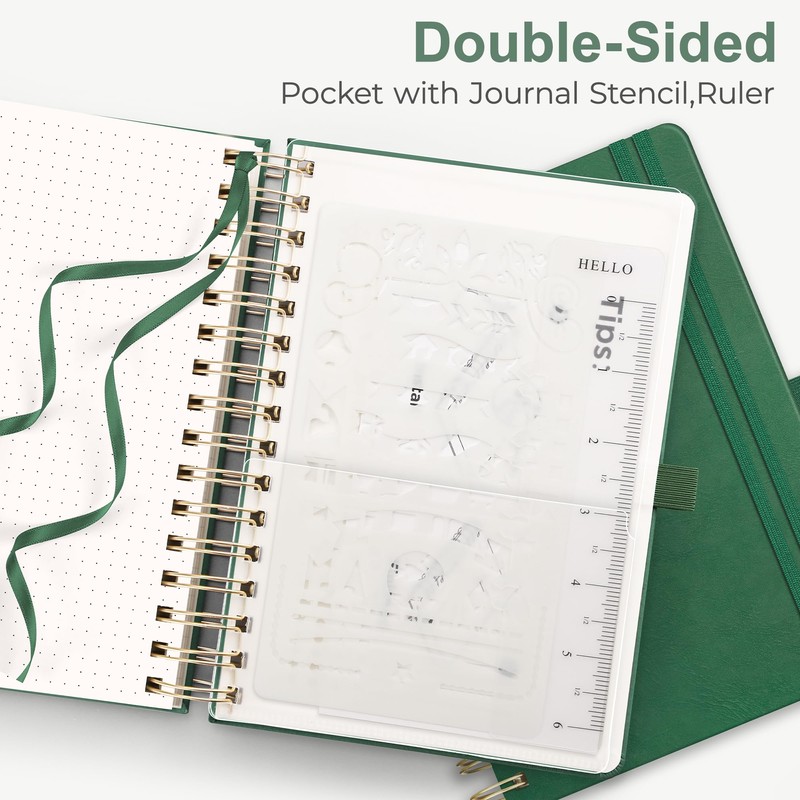RETTACY Notebook A5 Bullet Dot Journals-Hardback Leather Grid Dotted Journal,Spiral