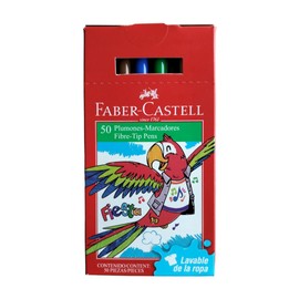 Faber-Castell Marcadores Fiesta con 50 Plumones de Diferentes Colores, presentados en un práctico estuche de cartón, ideal para mantener los plumones organizados y transportarlos fácilmente