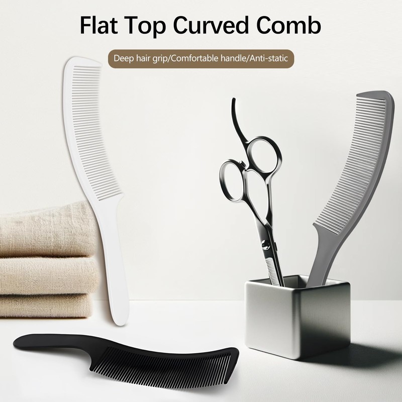 3-Piece Curved Barber Clipper Comb Set in Black, White, Grey: