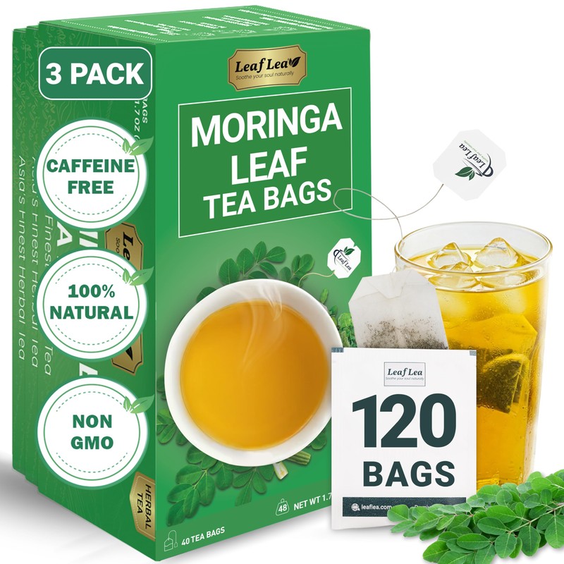 LeafLea Moringa Tea, 120 Fresh-Sealed Tea Bags, Premium Herbal Blend