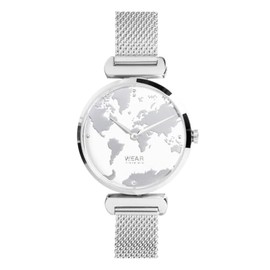 Women's World Map Wrist Watch - Steel 326L Water Resistant (Waterproof - 3ATM) - Gift for The Travelling Woman - Wanderlust (Silver and White)